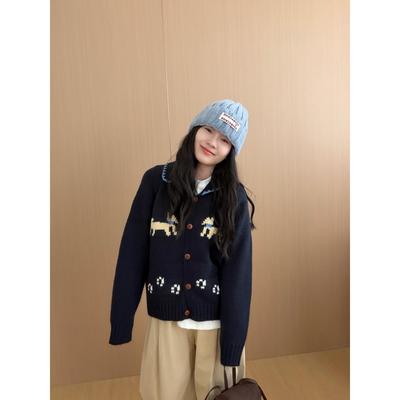 此外 提花翻领加厚毛衣外套女2025秋季新款直筒遮肉韩版针织开衫