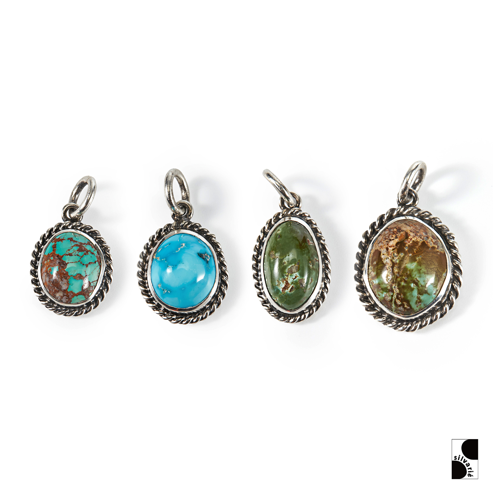 HOZHO日本手敲美式松石银饼吊坠