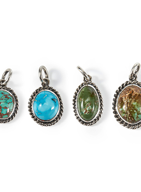 =silvarie=HOZHO 日本匠人美式复古印第安做旧银绳绿松石银饼吊坠