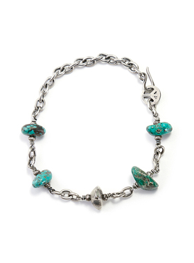 =silvarie=SUNKU39 日本纯银松石美式和平标志扣手链 日系古着感