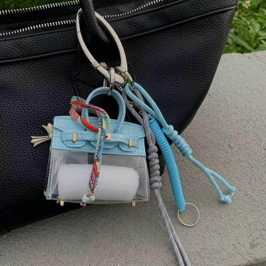 原创设计手作miu系蓝色透明耳机小包编织绳包包挂饰潮流腰间挂件