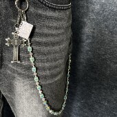 JUSSING原创渲染红蓝陶瓷方珠裤 链手作腰间挂链美式 复古cleanfit