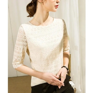 20t24年新款 女装 夏天气质蕾丝衫 洋气小衫 上 蕾丝打底衫 法式 女秋款