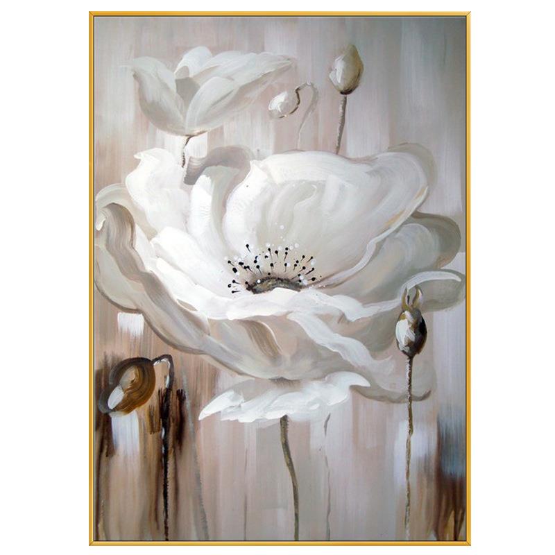 手绘油画绽放的白莲花玄关客厅背景墙装饰画美式餐厅走廊过道挂画