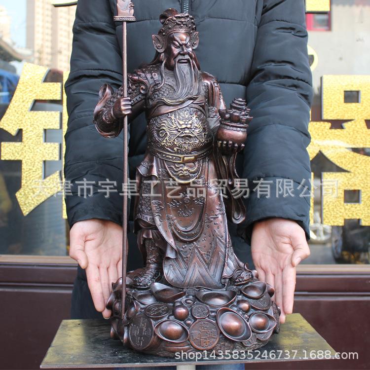 纯铜关公黄铜关公武财神聚宝盆关公工艺品摆件
