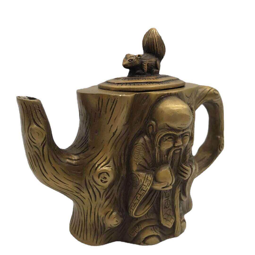 复古黄铜铸人物寿星壶茶壶酒壶家居用品装饰工艺礼品铜器摆件