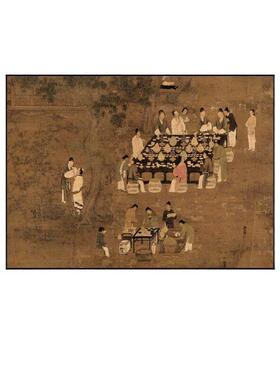 《文会图》新中式装饰画客厅茶室背景墙横版挂画明清古典玄关壁画