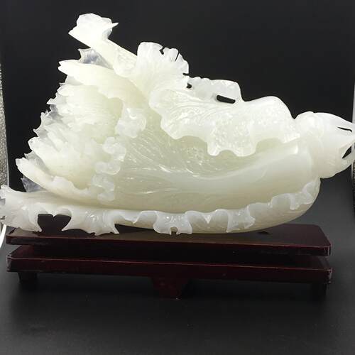 阿富汗玉白菜玉器工艺品白玉媲美和田白玉玉石客厅大摆件