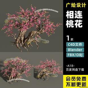 C4D桃花梅花树植物园林景光花树blender素材三难OBJ模型两颗树