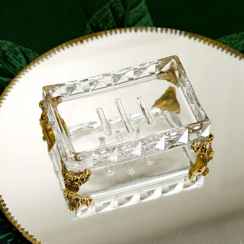 透明水晶玻璃配黄铜奢华皂碟欧式美式法式别墅创意大号香皂盘皂盒