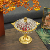 饰储物罐 轻奢黄铜水晶玻璃收纳罐高脚奢华糖果罐家居装 欧式 美式