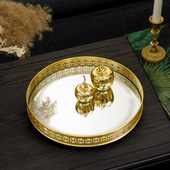 黄铜镜面旋转圆通托盘收纳盘 简约客厅餐厅果盘茶盘摆件奢华 美式