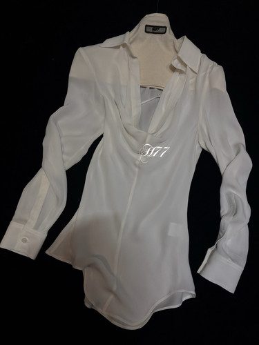 WE25SS早秋新品 黑白两色真丝斜肩垂领衬衣 高级又百搭