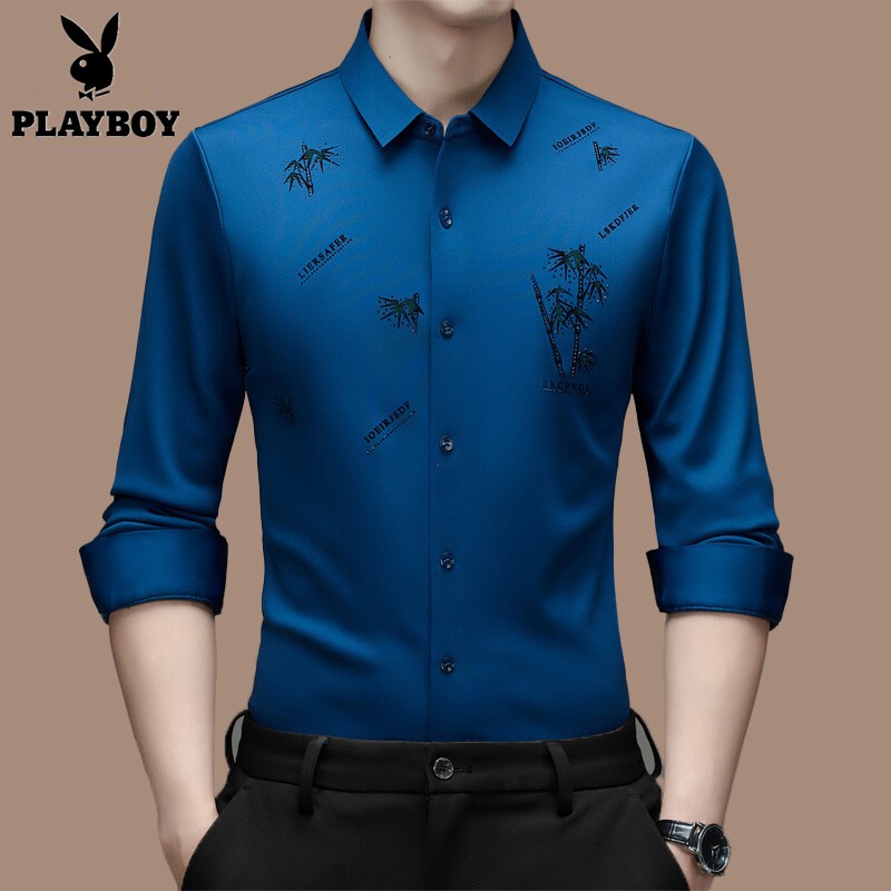 花花公子冬季男士加厚加绒长袖衬衫商务休闲保暖中年打底衬衫衣男