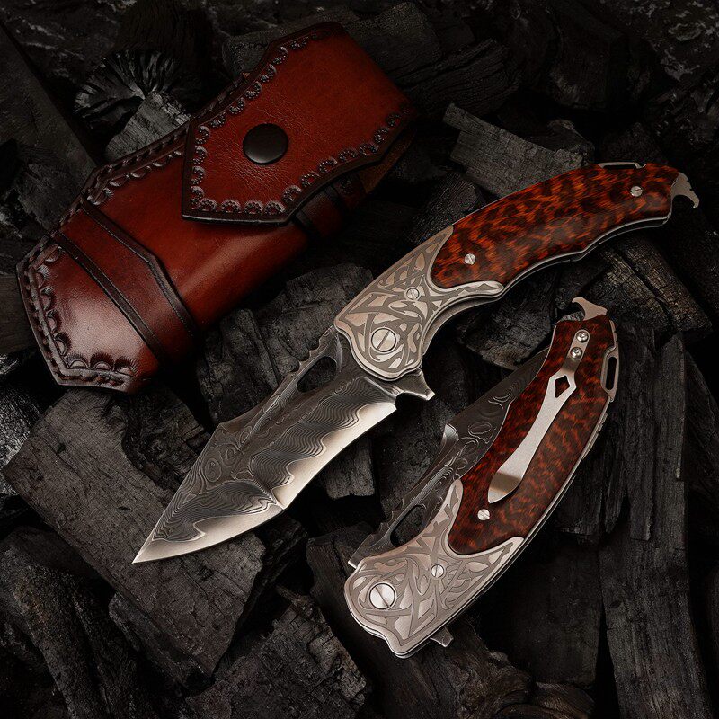 大嘴鸟折刀手工刀日本钢VG10钢大马士革钢折刀便携露营口袋折叠刀