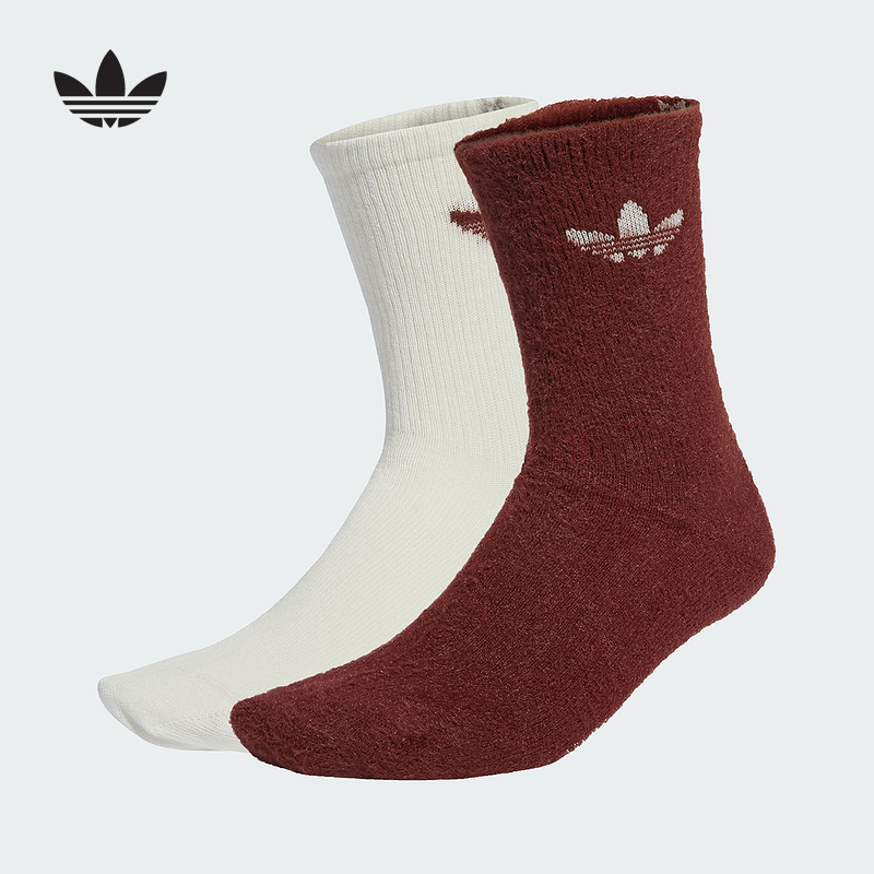 adidas阿迪达斯三叶草男女FLUFFY CR S 2P休闲袜子两双装JX5218