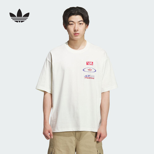 adidas阿迪达斯秋季新款三叶草赛车风棉质半袖男子短袖T恤 KH1198