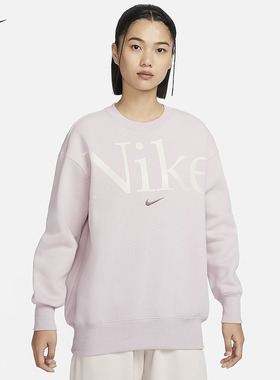 Nike耐克卫衣女子春季运动休闲印花宽松圆领针织套头衫FN3655-019