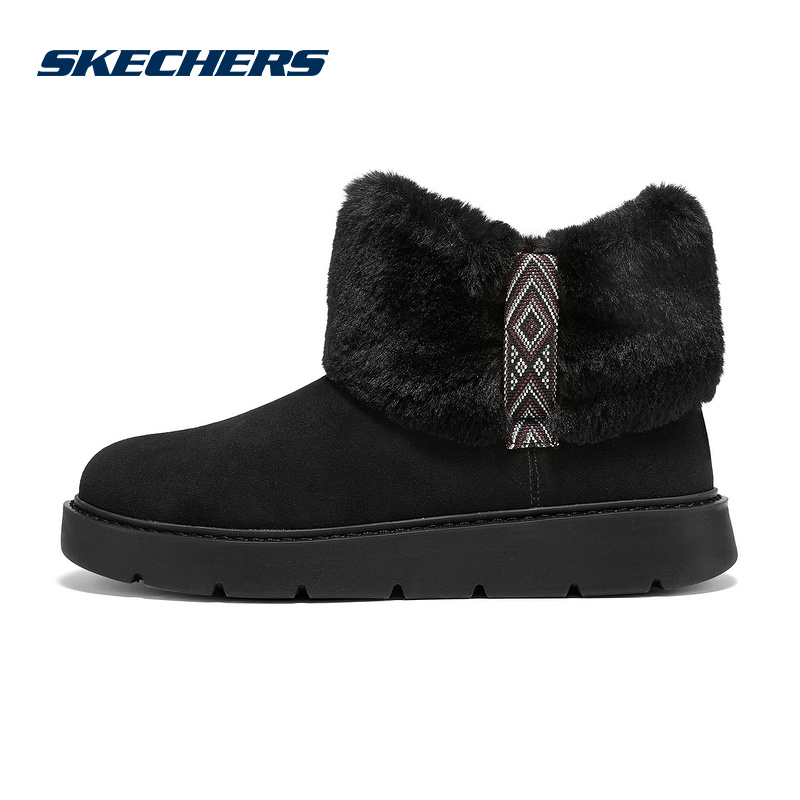Skechers斯凯奇25冬新款女鞋百搭舒适保暖一脚蹬雪地靴169100/BBK