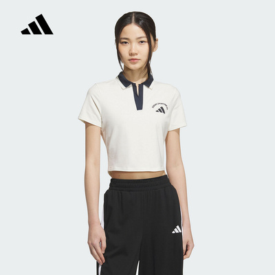 adidas阿迪达斯短款短袖POLO衫学院风2025秋女修身翻领T恤 KC0075
