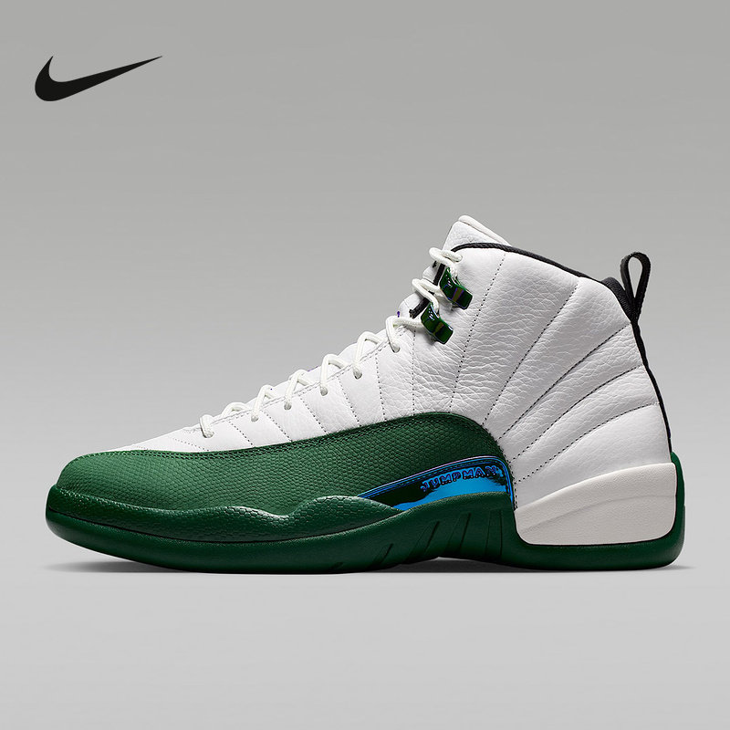 耐克男鞋篮球鞋Air Jordan 12白绿AJ12雄鹿复古运动鞋 CT8013-103