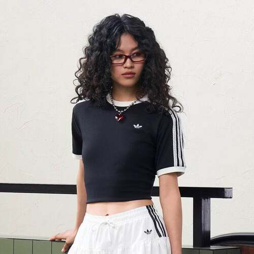adidas阿迪达斯三叶草2026夏女复古三条纹休闲运动短袖T恤 KY8127