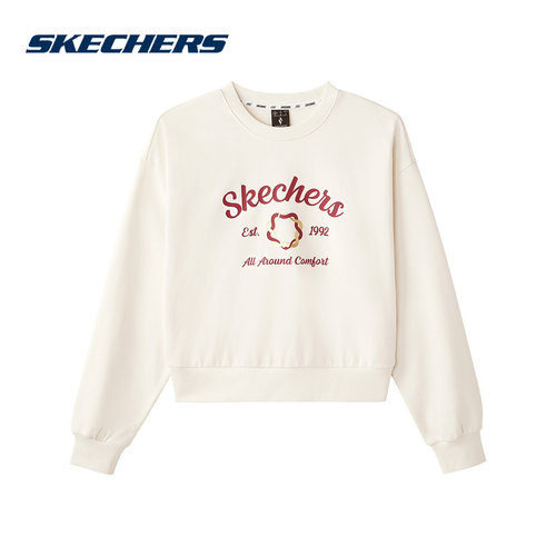Skechers斯凯奇25春女子针织圆领套头运动休闲卫衣L125W094-01SV