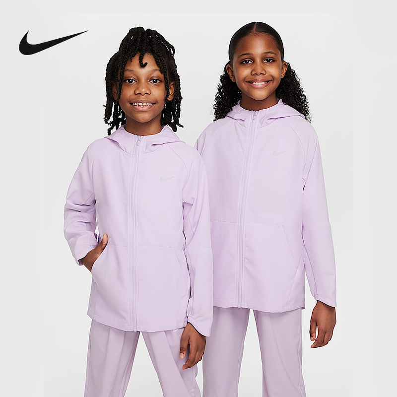 耐克男女童装上衣外套DRI-FIT大童速干夹克白色遮阳衣FZ5213-537