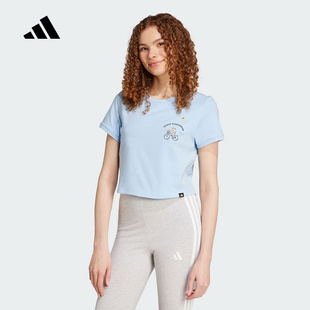 T恤 短袖 JX5326 成型落尾下摆2025夏女印花短款 adidas阿迪达斯半袖