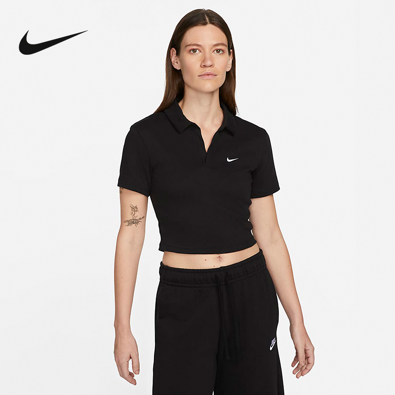 Nike耐克女款T恤夏新款时尚休闲翻领短款短袖POLO衫黑DV7885-010