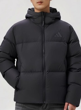 阿迪达斯男装2025冬季新款保暖外套连帽鸭绒面包羽绒服保暖JV6187
