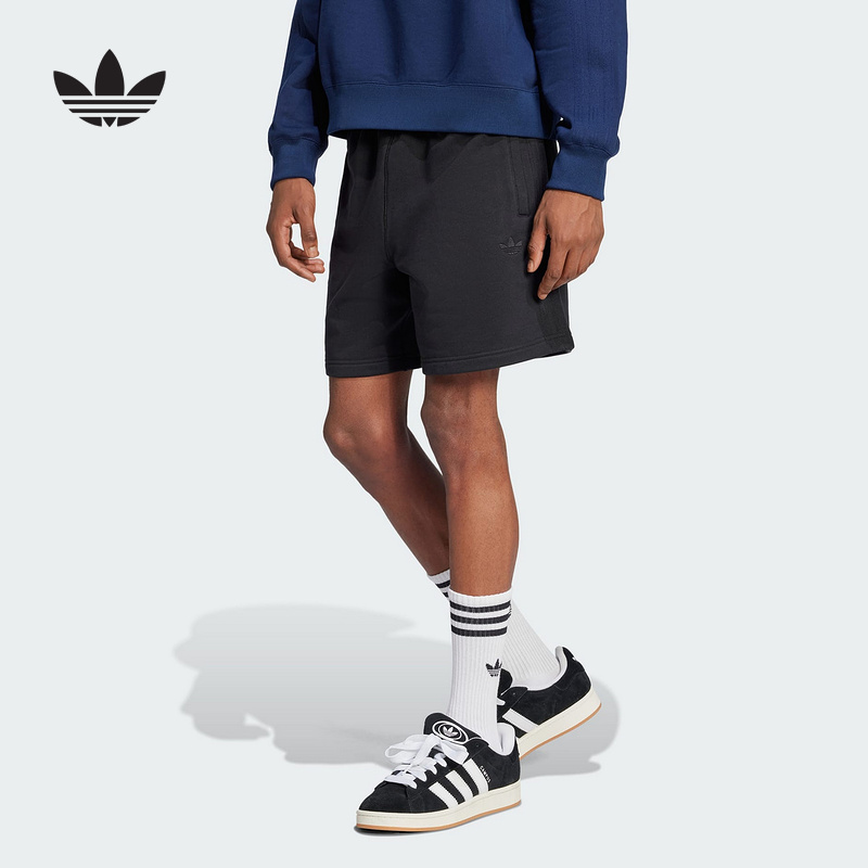 adidas阿迪达斯三叶草五分裤中裤2025夏男黑色透气针织短裤JC9577