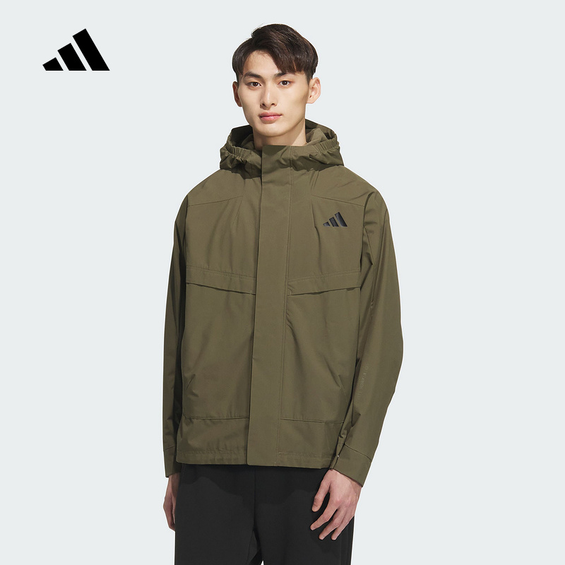 adidas阿迪达斯新款拒水防风运动休闲连帽外套男梭织夹克 KB7625