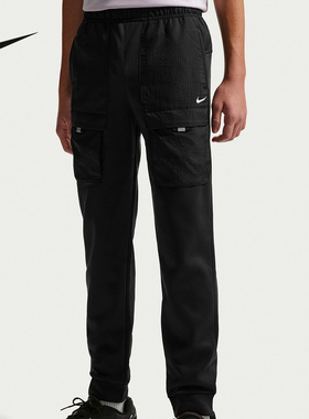 Nike耐克男大童加绒长裤反光印花小标多口袋针织休闲裤IO0764-010