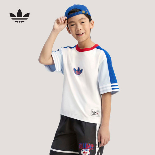 adidas阿迪达斯三叶草篮球风纯棉运动短袖T恤夏男大童上衣 KW2273