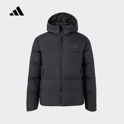 阿迪达斯男装2025冬季新款保暖外套连帽鸭绒面包羽绒服保暖JV6187