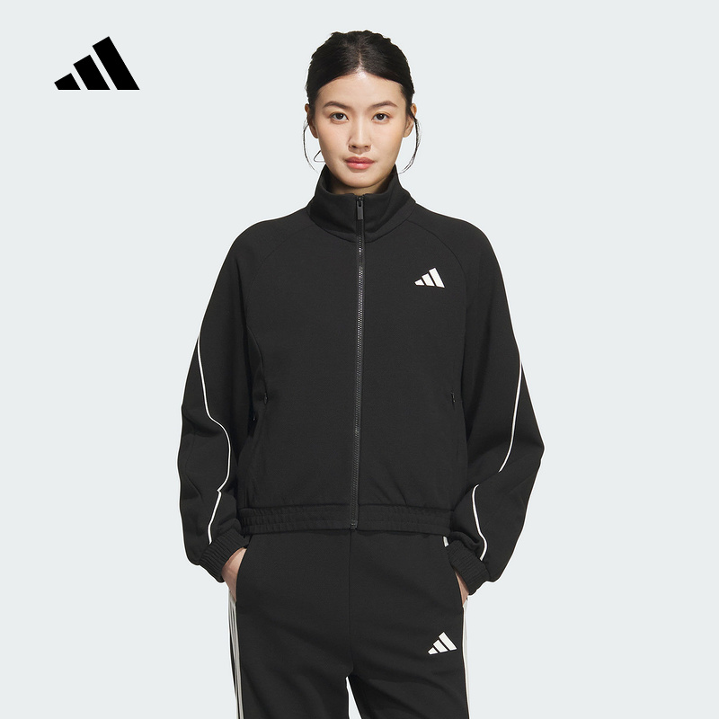 adidas阿迪达斯秋新款女针织垂坠挺阔运动宽松夹克外套黑色KC0018