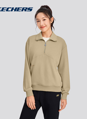 斯凯奇春季新品女舒适亲肤针织套头卫衣运动休闲长袖上衣L125W070