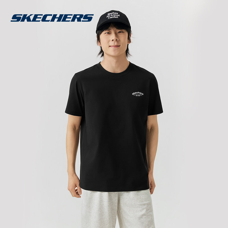 Skechers斯凯奇26夏季男女同款短袖T恤衫情侣装圆领上衣 