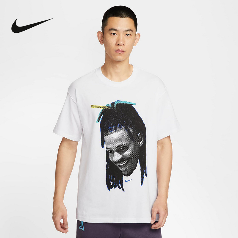 NIKE耐克夏新款莫兰特男子篮球T恤短袖宽松休闲针织衫HJ3429-100