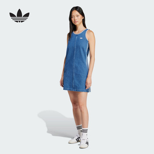 adidas阿迪達斯三葉草無袖 JD2580 背心裙2025夏女牛仔連衣裙長裙