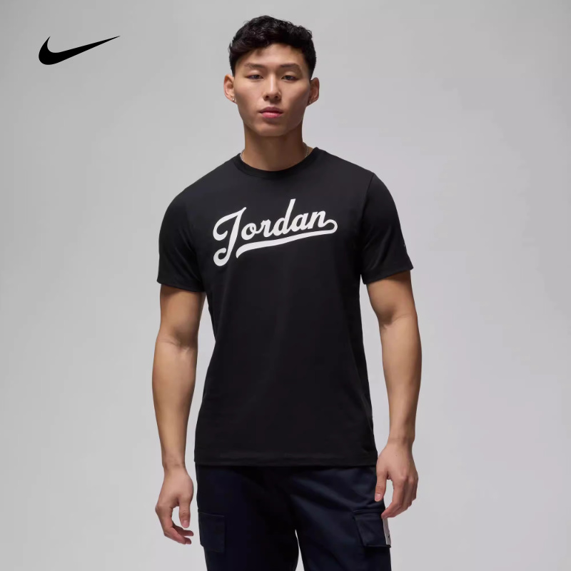 Jordan耐克FLIGHT MVP 男子棉短袖黑白印花运动透气T恤FN5959-010