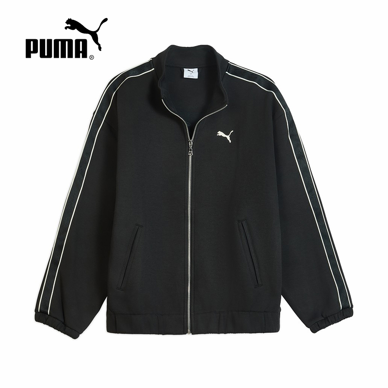 PUMA彪马运动风串标暗纹拉链夹克2025冬男女针织外套 635715-01