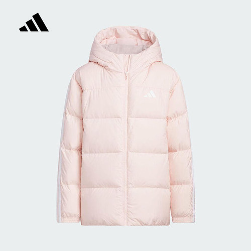 adidas阿迪达斯女大童鸭绒连帽羽绒服2025冬装粉色保暖外套KC5929