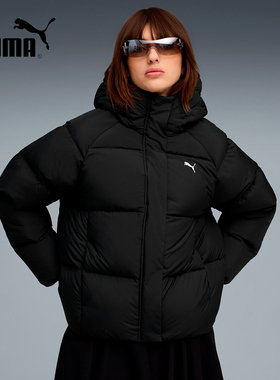 PUMA彪马拒水保暖女子连帽羽绒服2025冬鸭绒面包服外套 691045-01