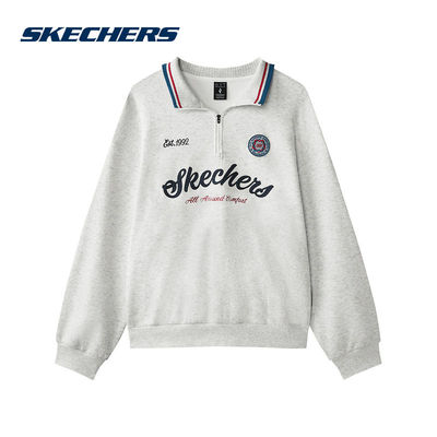 SKECHERS斯凯奇男装卫衣2025冬POLO长袖休闲套头衫 L125M004-0248