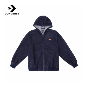Converse匡威26春季新品连帽印花宽松牛仔夹克男外套 MCJ411-UHD