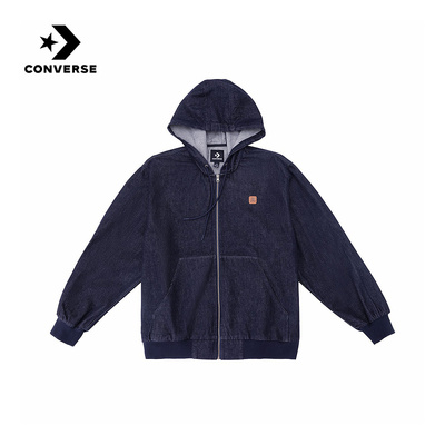 Converse匡威26春季新品连帽印花宽松牛仔夹克男外套 MCJ411-UHD