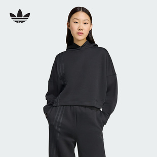 adidas阿迪达斯三叶草三条纹连帽卫衣25冬女子黑色套头衫 JX2701