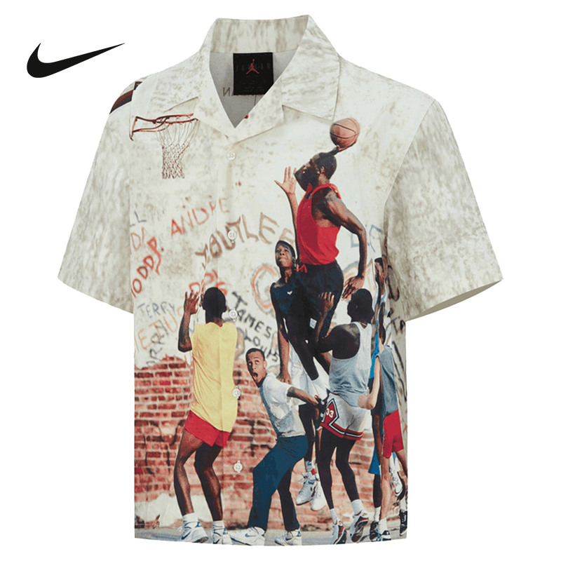 Jordan耐克男子短袖衬衫涂鸦印花透气宽松翻领运动T恤HF9348-133